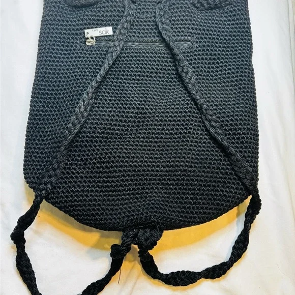 The Sak Black Woven CROCHET Lined Backpack Style Boho Purse Handbag - Picture 9 of 10